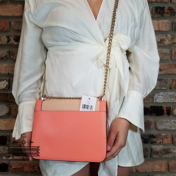 AUTHENTIC Coral Beige Kate Spade Remi Pineapple Flap Chain Crossbody CANVAS - Picture 8 of 8